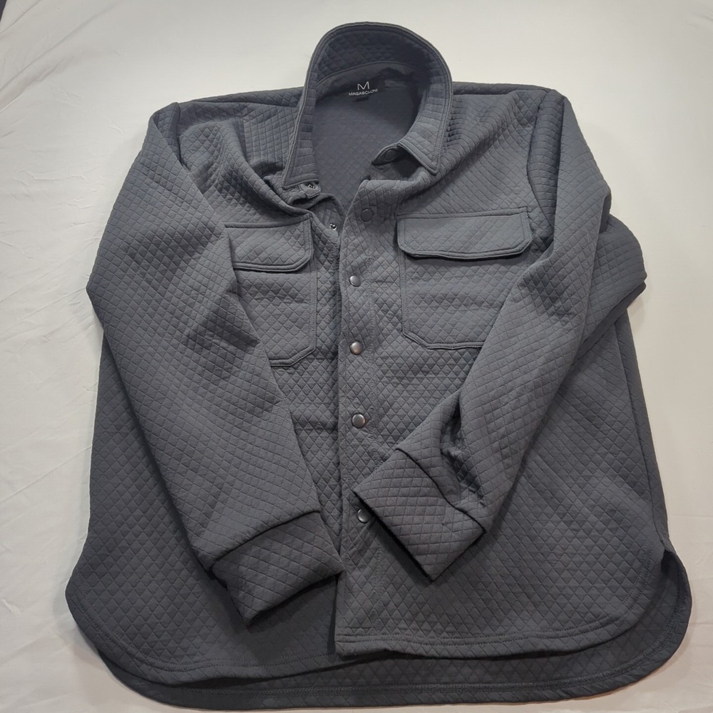 Magaschoni Button knit Stretch Blazer Womens‎ Medium Jacket Dark Gray 2 Pocket